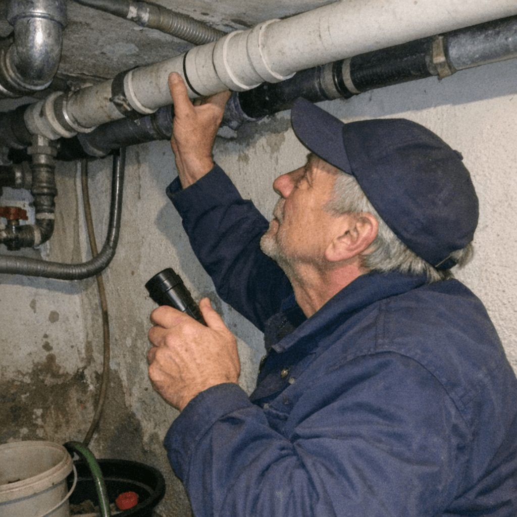 Erfahrener Handwerker bei der Inspektion von Leitungen